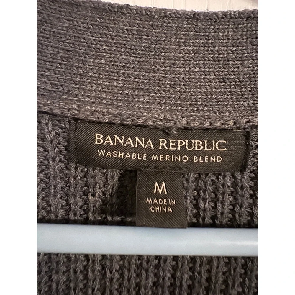Banana Republic Cardigan Mens M Gray Excellent Washable Merino Wool Blend Ribbed
